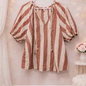 Knox Rose Striped Blouse in Brown and Cream